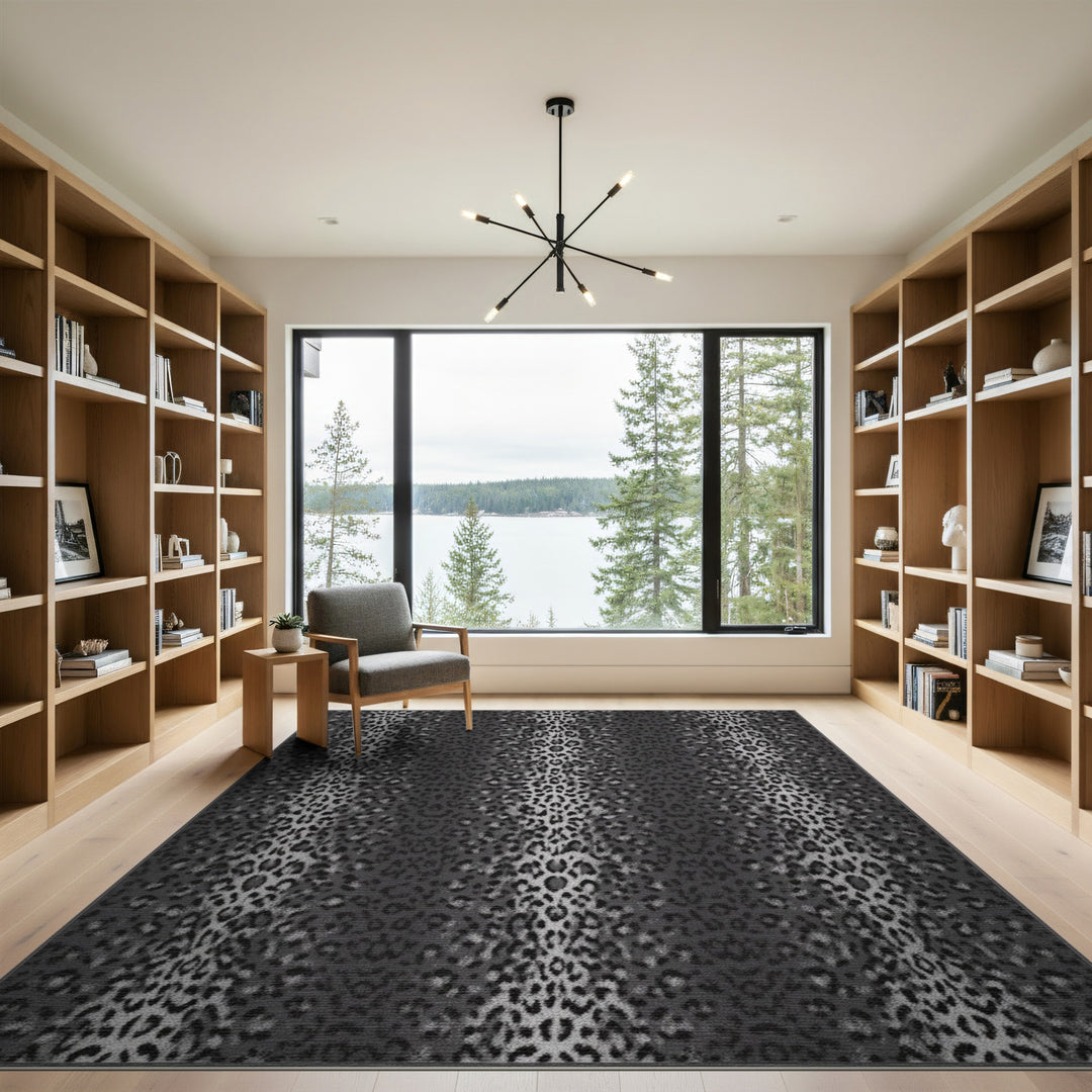 Black White Leopard Print Distressed Area Rug
