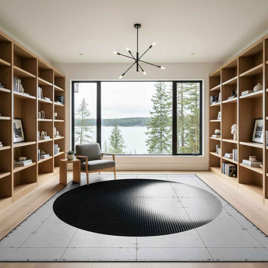 Black White Halftone Circle Area Rug