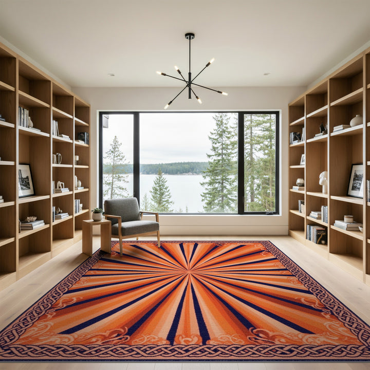 Sunburst Orange Sunburst Geometric Area Rug
