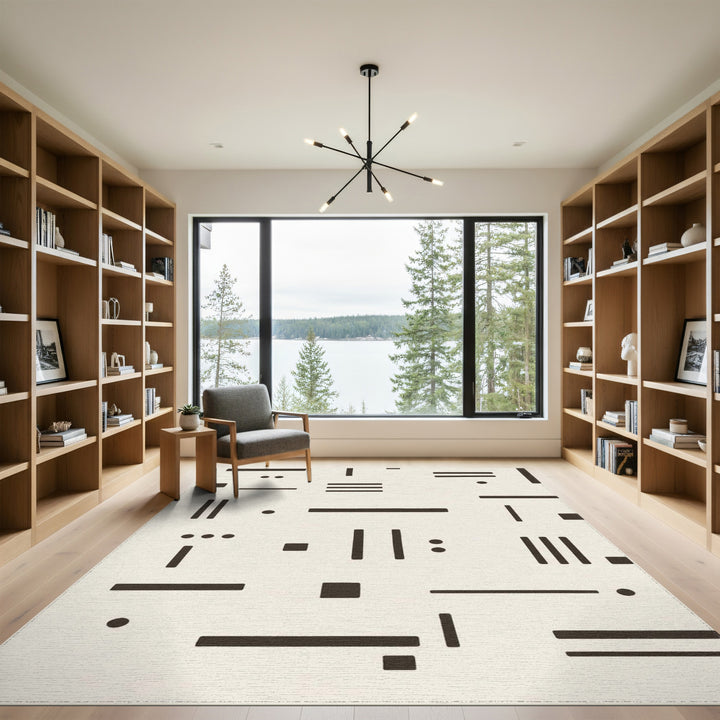Beige Geometric Lines Area Rug