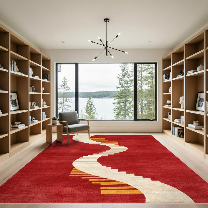 Red Geometric Wave Stair Area Rug