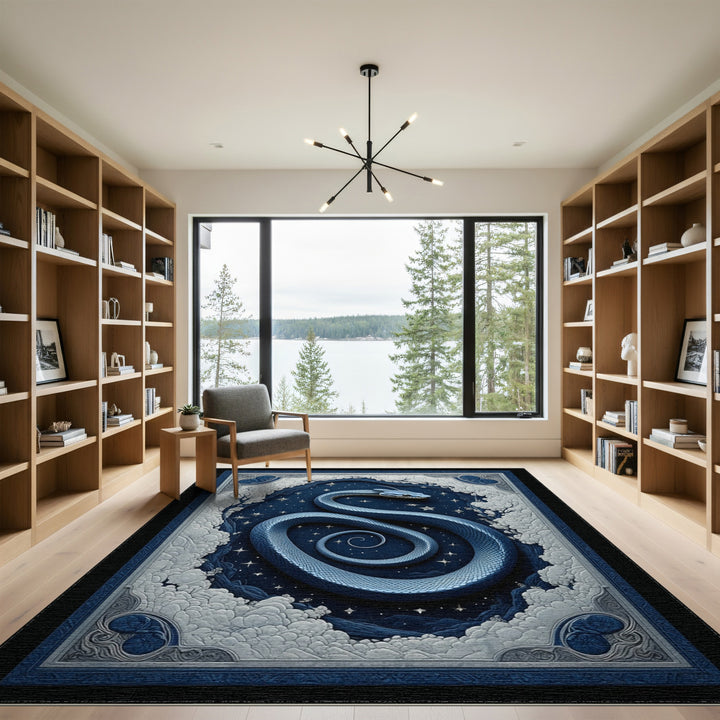 Blue Celestial Snake Coiled Area Rug