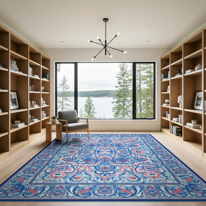 Blue Coral Traditional Persian Area Rug