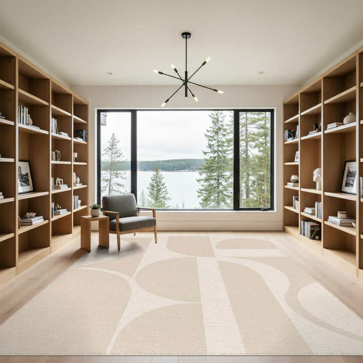 Abstract Beige Geometric Abstract Area Rug