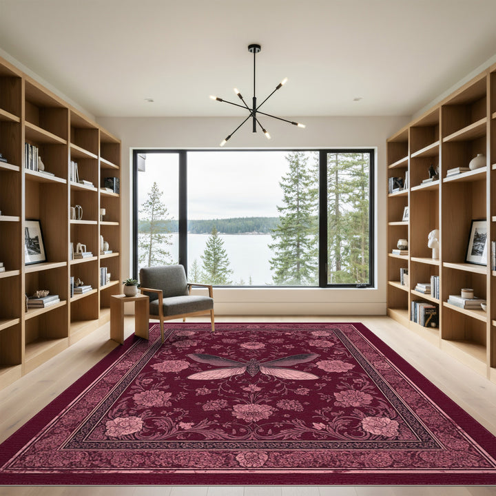 Moth Floral Red Vintage Area Rug
