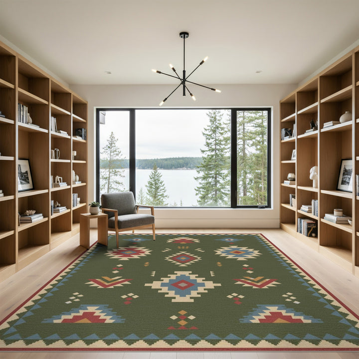 Green Geometric Green Southwestern Geometric Area Rug