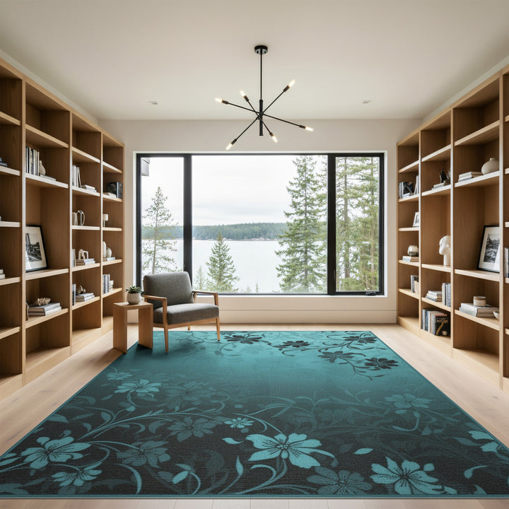 Teal Floral Vintage Area Rug
