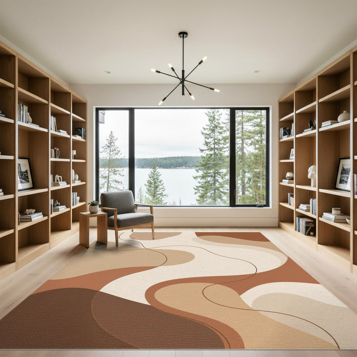 Abstract Area Brown and Tan Wavy Brown Abstract Area Rug