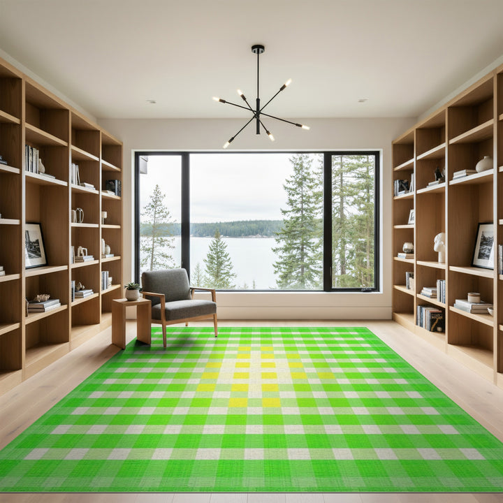 Green Checkered Geometric Green Area Rug