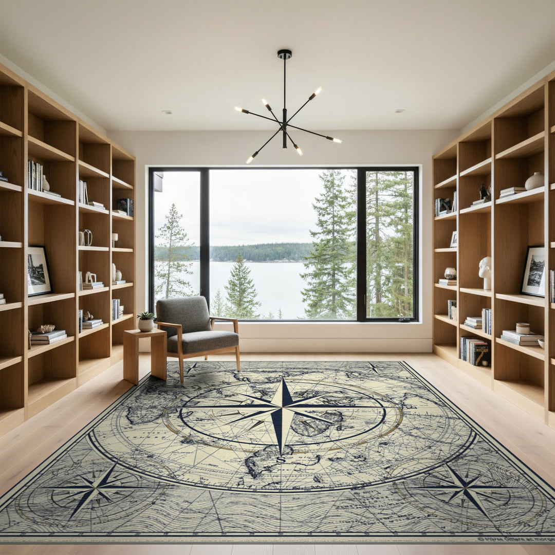 Vintage Nautical Compass Map Area Rug
