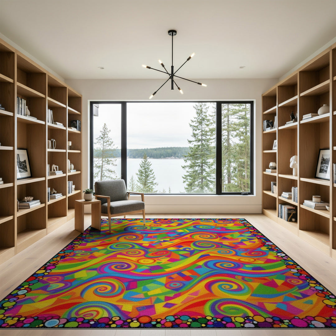 Abstract Area Multi-color and Patterns Vibrant Rainbow Swirl Abstract Area Rug