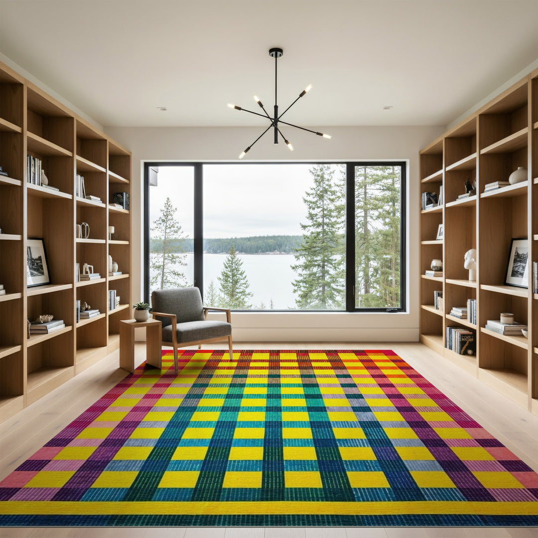 Vibrant Multi-Color Checkered Area Rug