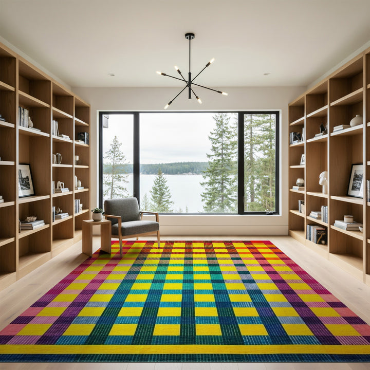 Vibrant Multi-Color Checkered Area Rug