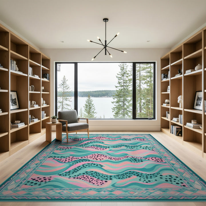 Blue Teal Wave Abstract Area Rug