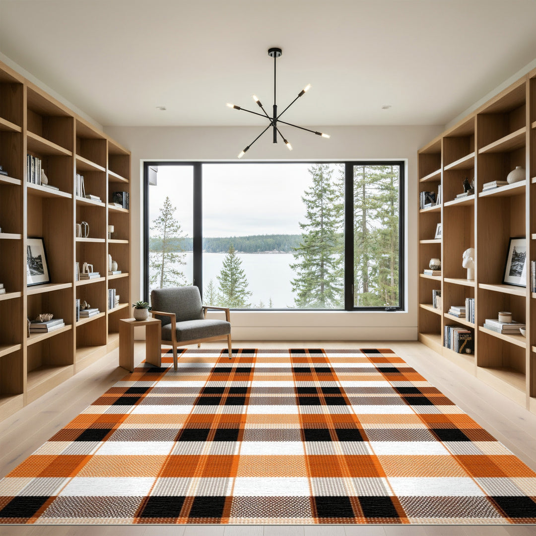 Multi-color and Patterns Bold Orange Black Plaid Area Rug