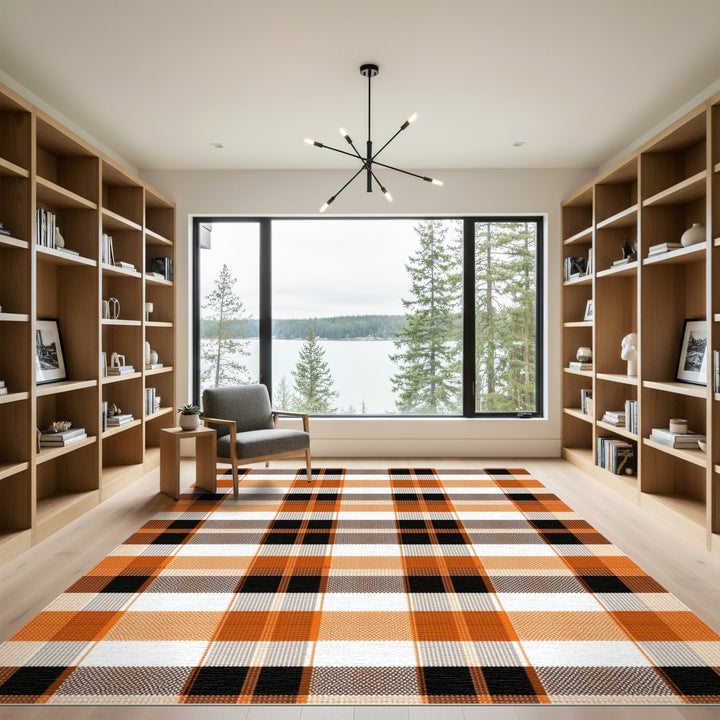 Multi-color and Patterns Bold Orange Black Plaid Area Rug