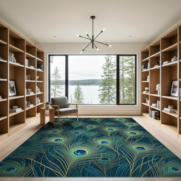 Peacock Feather Blue Teal Area Rug