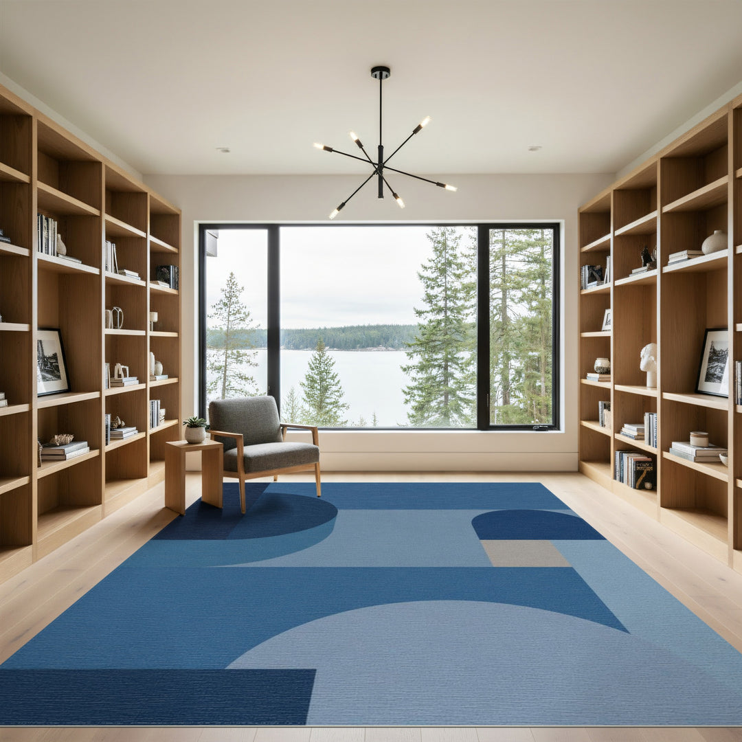Blue and Teal Blue Geometric Area Rug