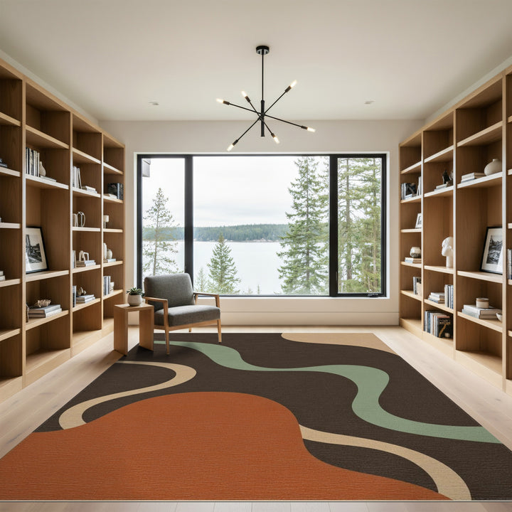 Abstract Area Abstract Wave Brown Area Rug