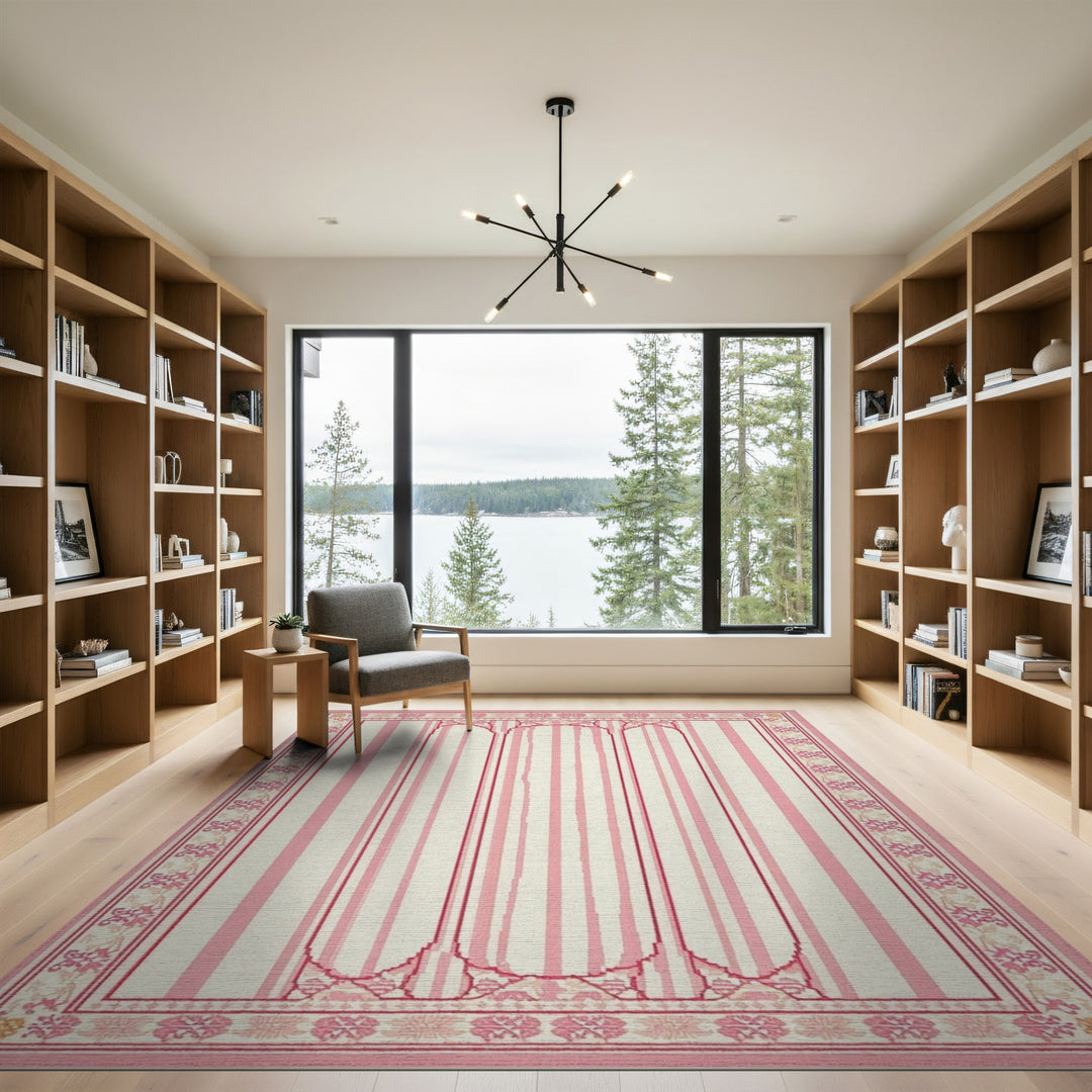 Pink Striped Floral Vintage Area Rug