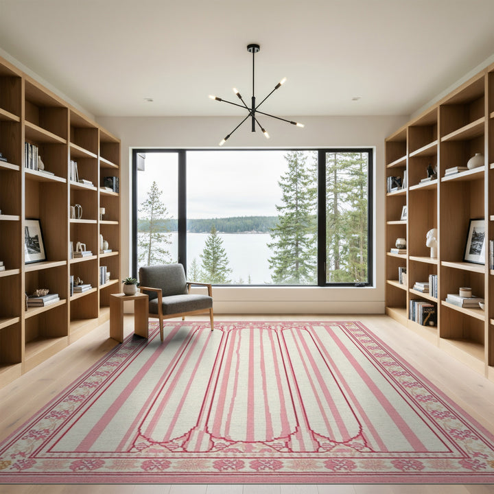 Pink Striped Floral Vintage Area Rug