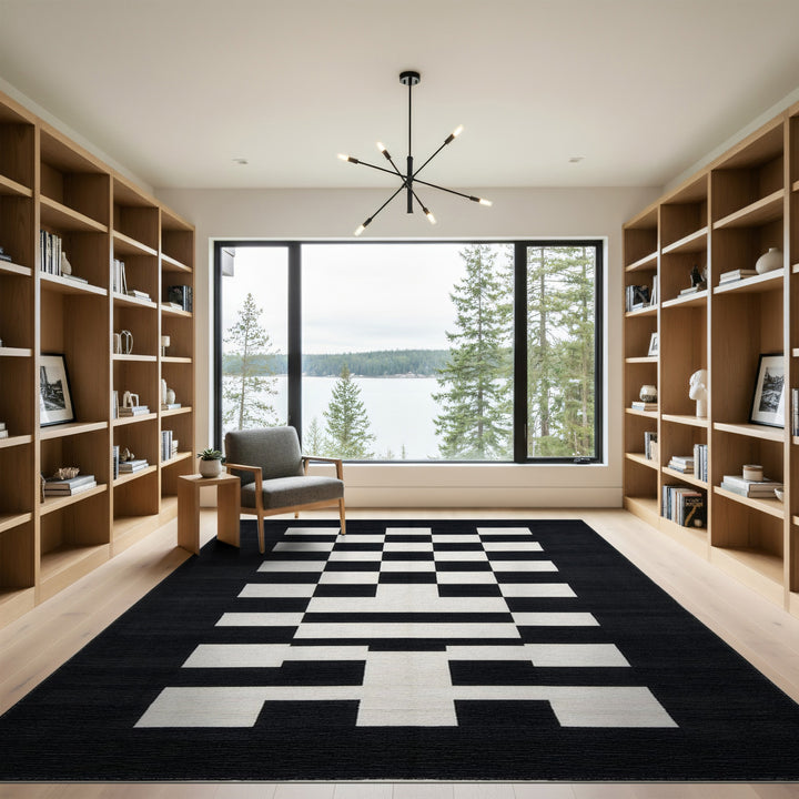 Black White Geometric Area Rug