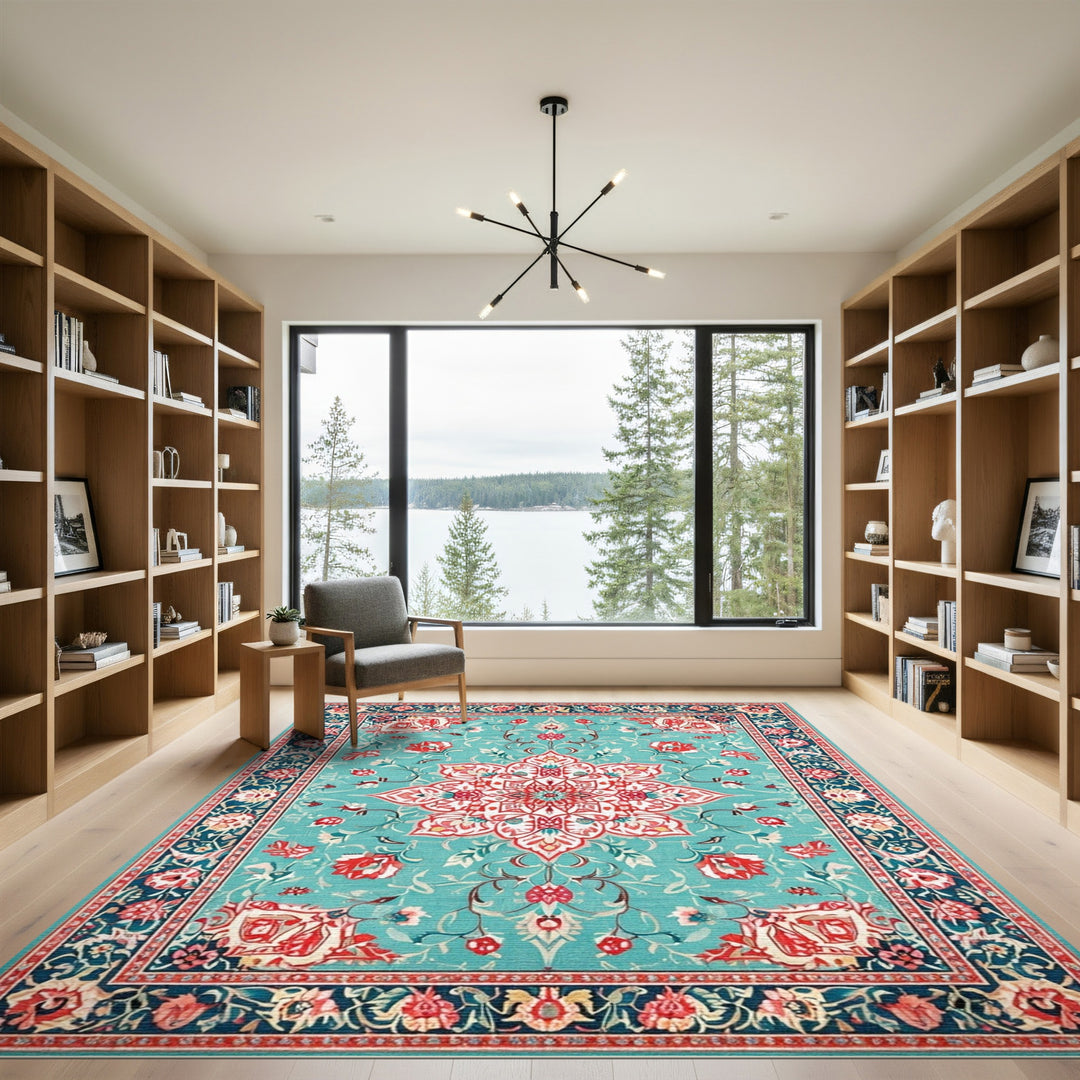Medallion Teal Persian Floral Medallion Area Rug