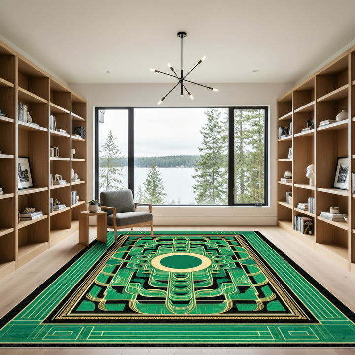 Green Interlocking Geometric Area Rug