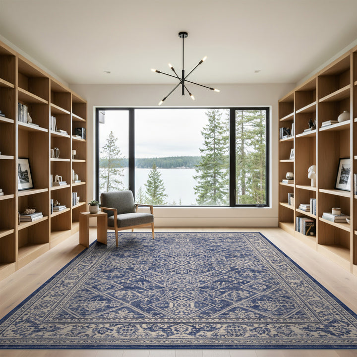 Navy Blue Distressed Diamond Area Rug