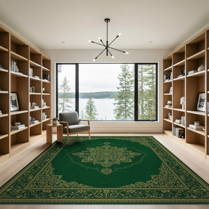 Green Persian Medallion Traditional Persian Area Rug
