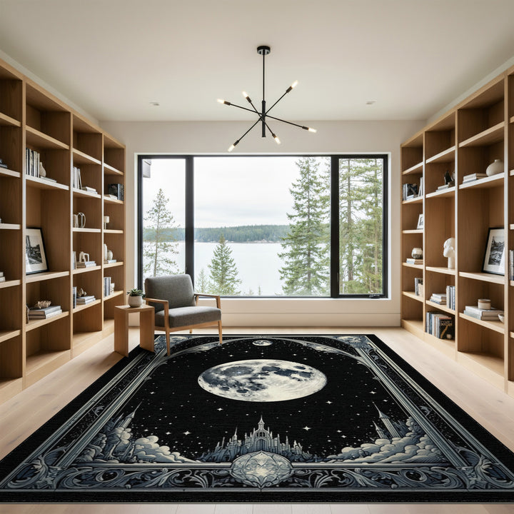 Gothic Moon Castle Black White Area Rug