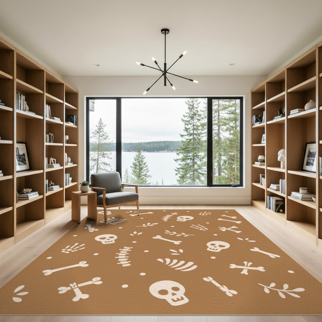 Brown Skull Bones Washable Area Rug