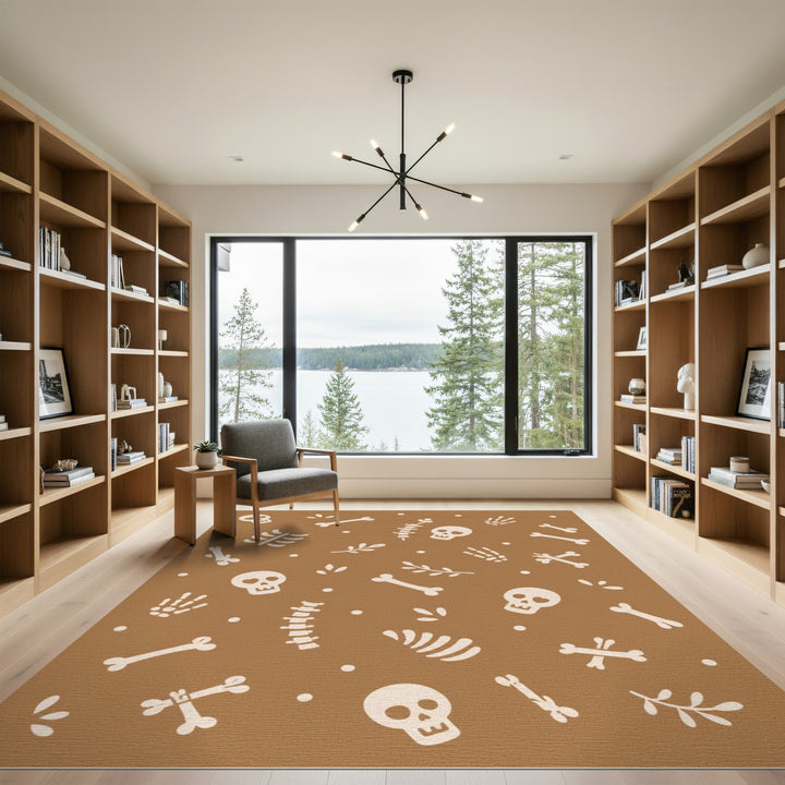 Brown Skull Bones Washable Area Rug