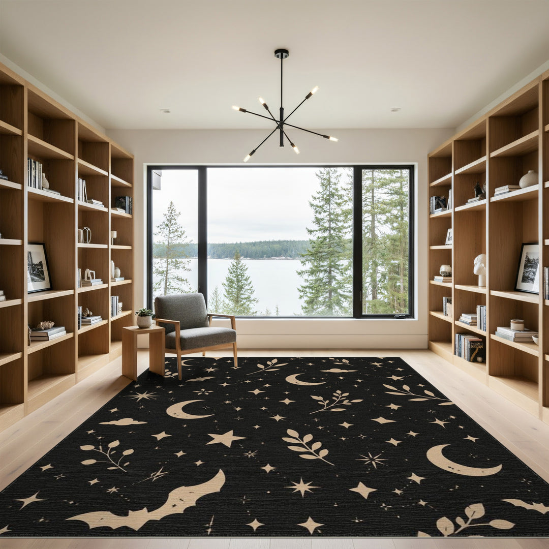 Boho Celestial Black Area Rug