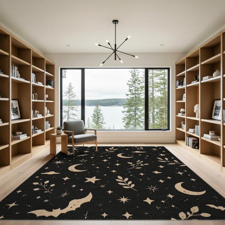 Boho Celestial Black Area Rug