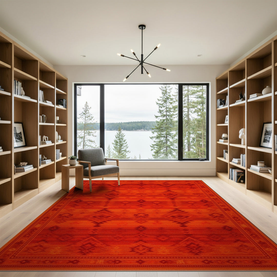 Southwestern Vibrant Red Southwestern Geometric Area Rug