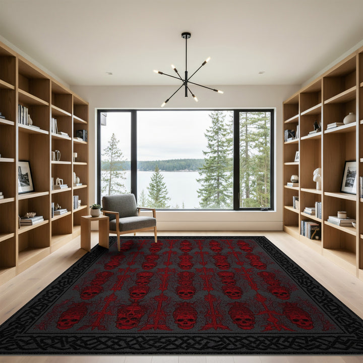 Red Skull Crown Area Rug
