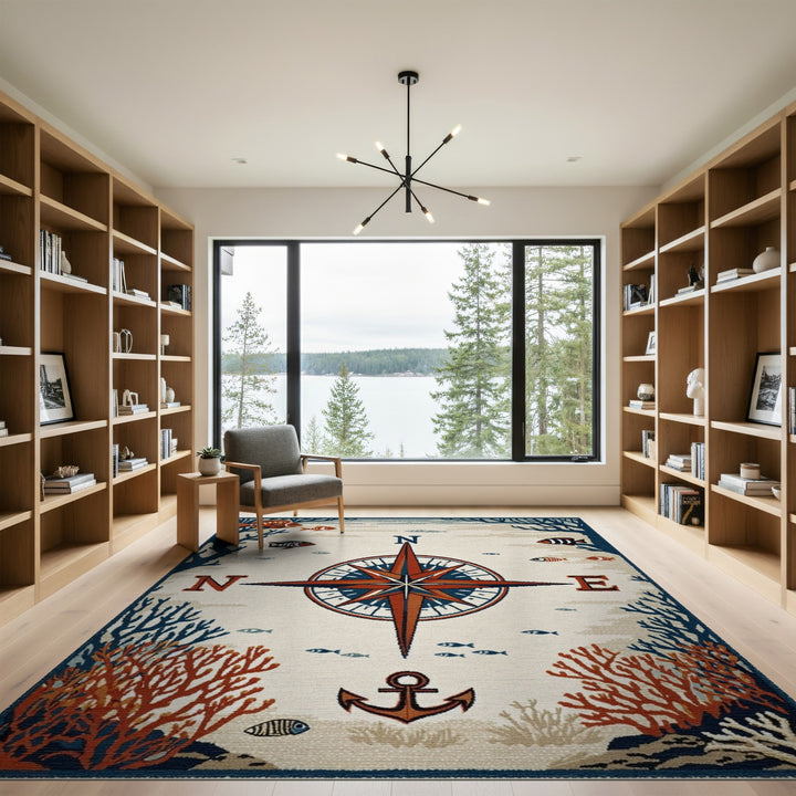 Coastal Compass Anchor Area Rug