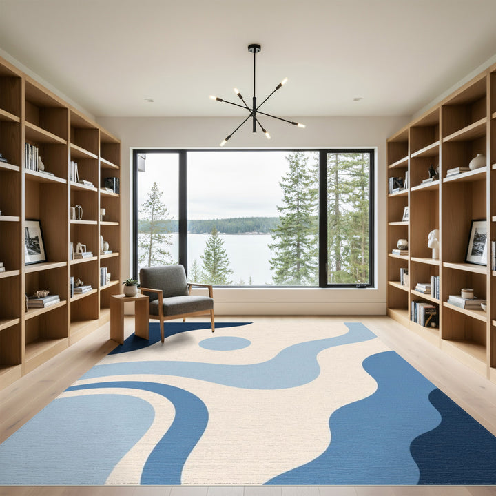 Blue Wave Abstract Area Rug