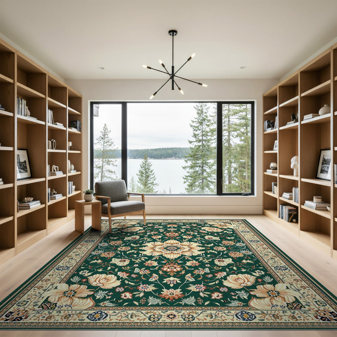 Green Floral Persian Area Rug