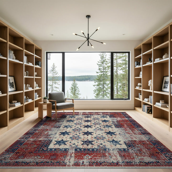 Red Distressed Patriotic Star Area Rug