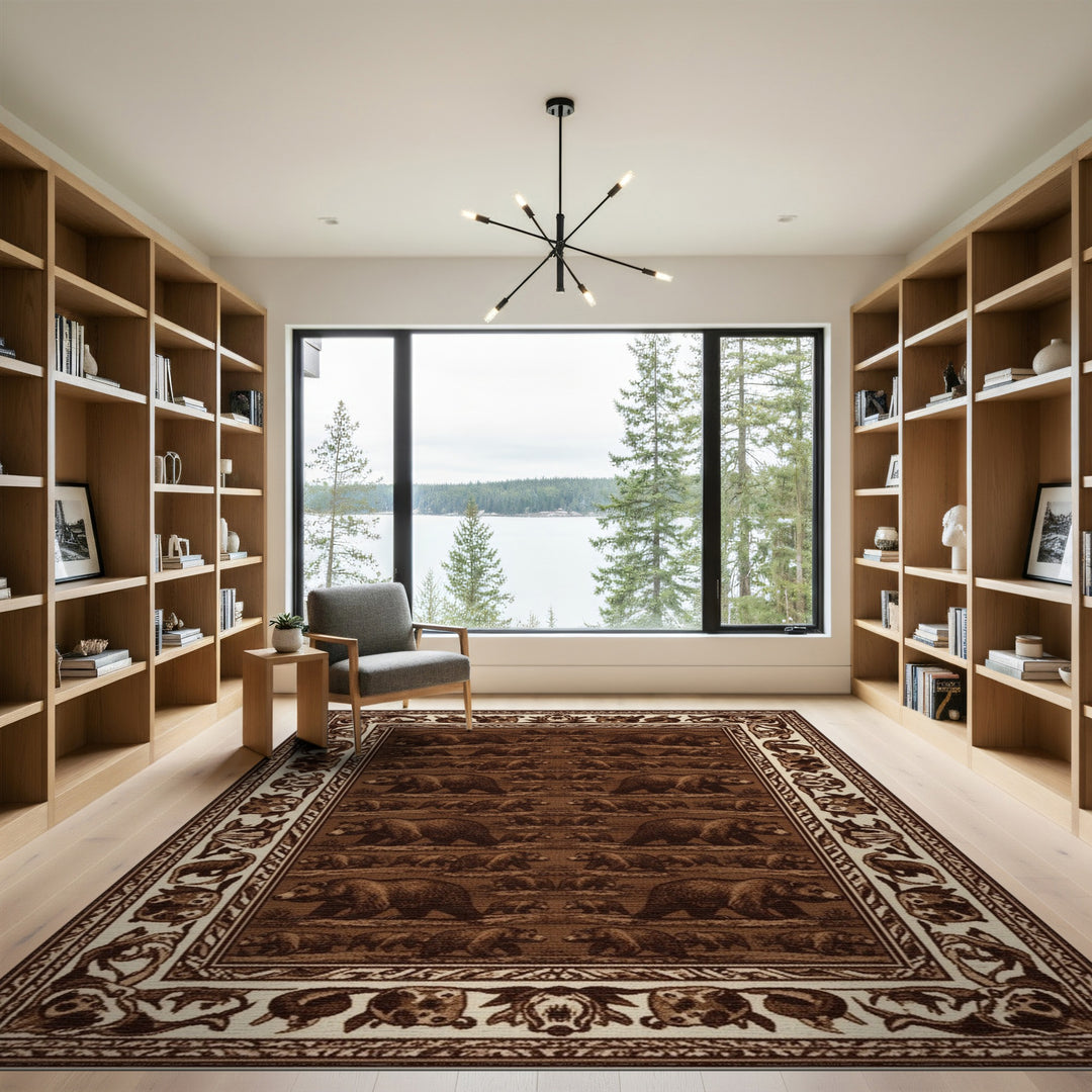 Brown Bear Wilderness Rustic Area Rug
