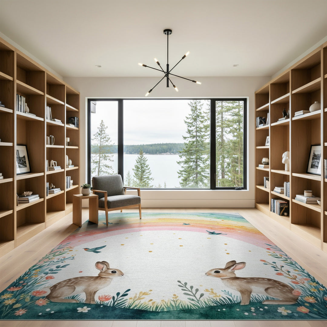 Rainbow Bunny Kids Area Rug