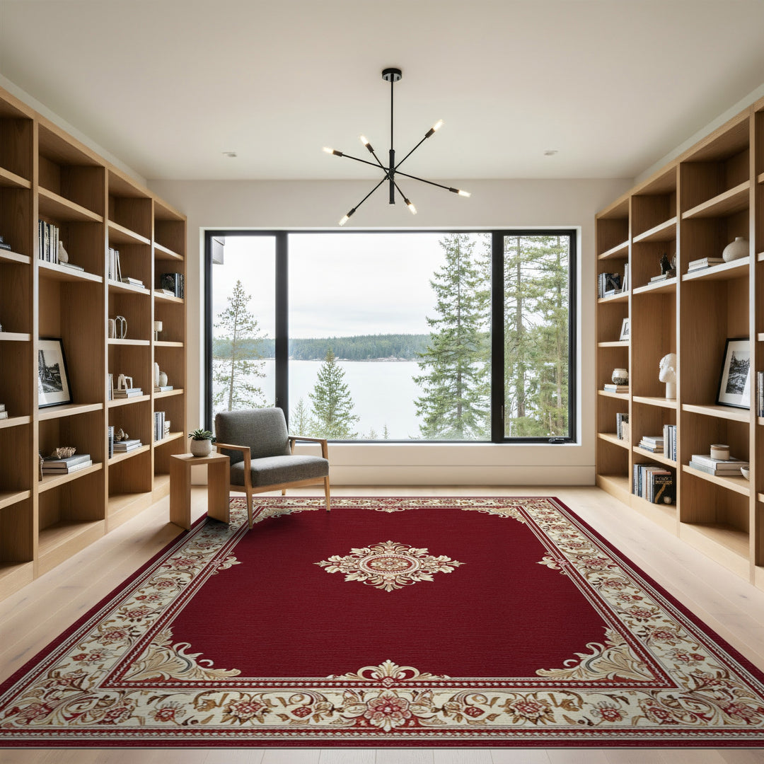 Red Persian Floral Medallion Area Rug