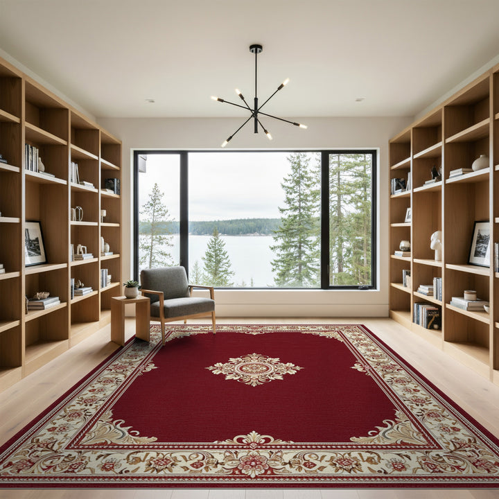 Red Persian Floral Medallion Area Rug