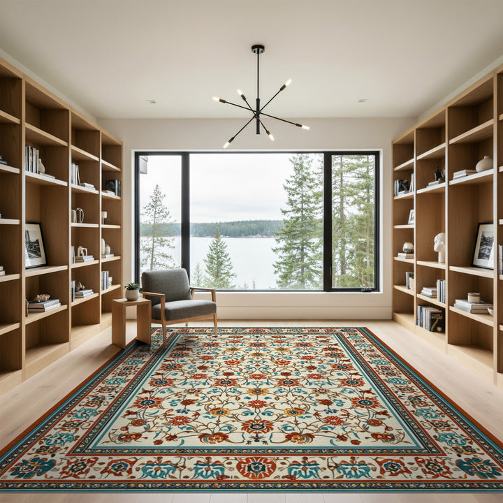 Traditional Persian Floral Blue Teal Floral Persian Area Rug