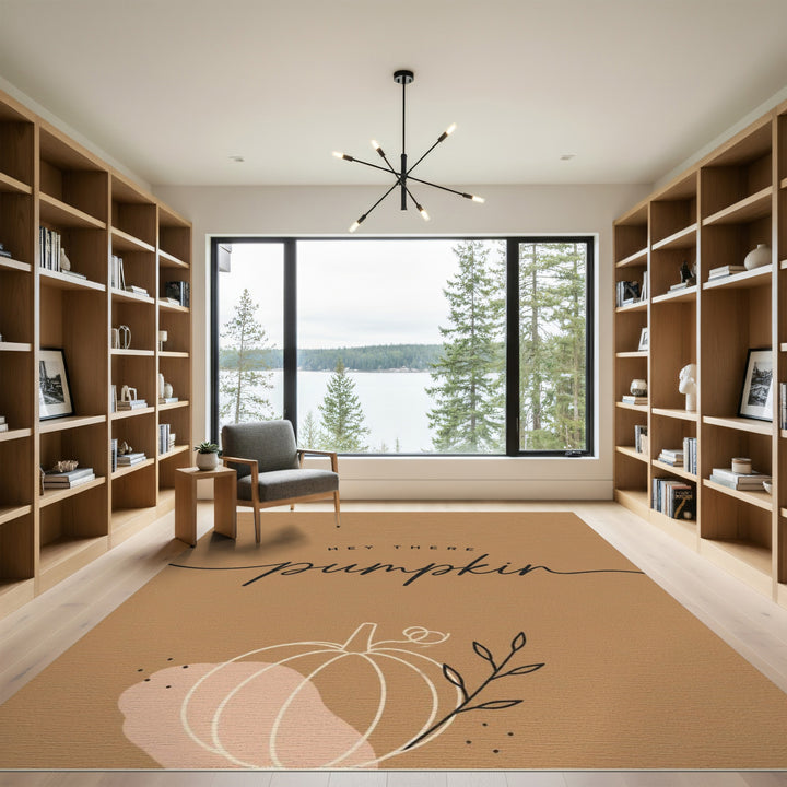 Brown and Tan Rustic Farmhouse Hey There Pumpkin Area Rug