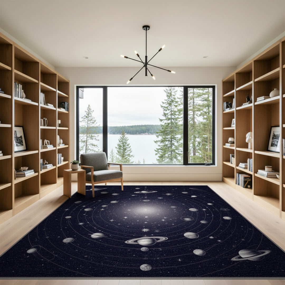 Celestial Orbit Black White Area Rug