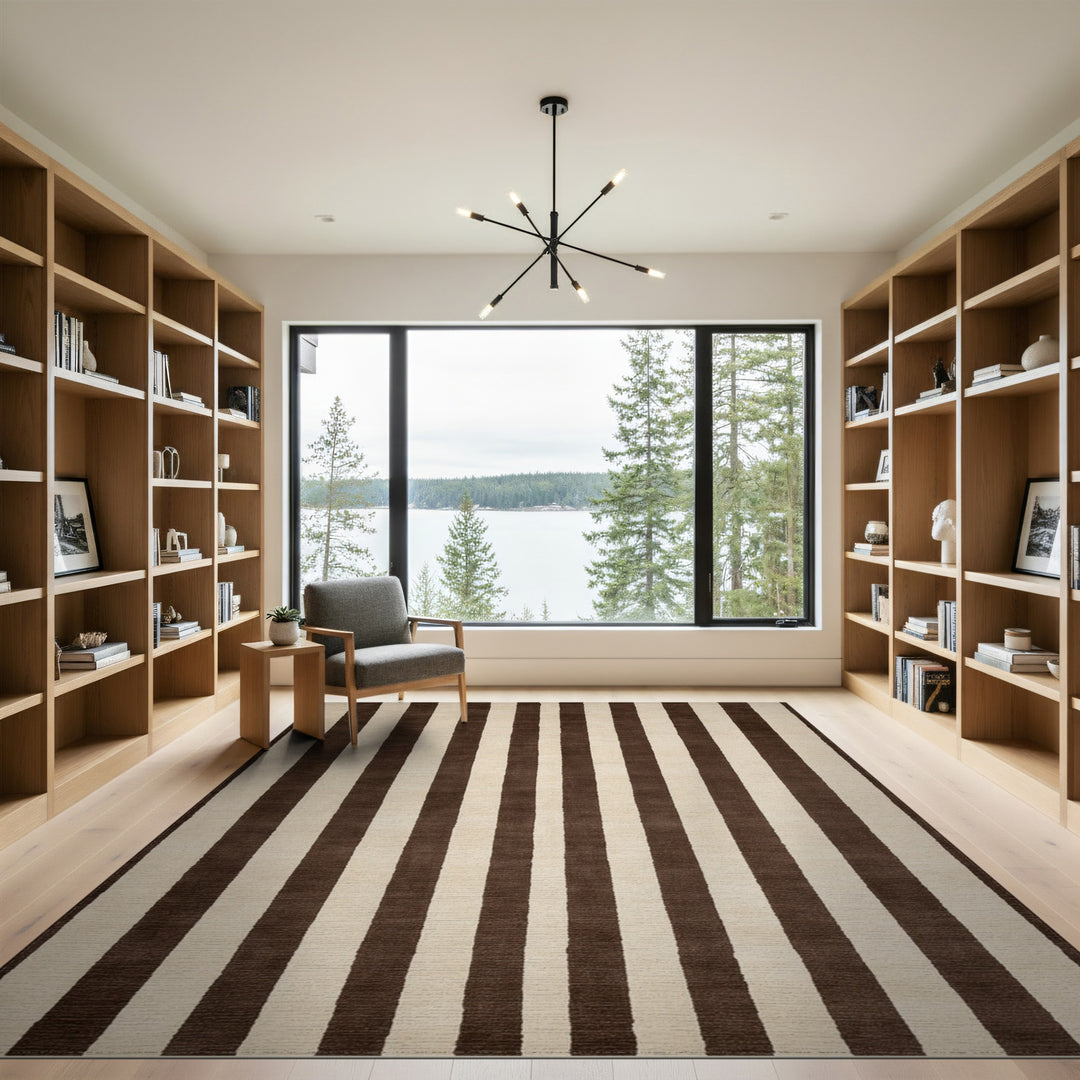 Brown and Beige Striped Area Rug