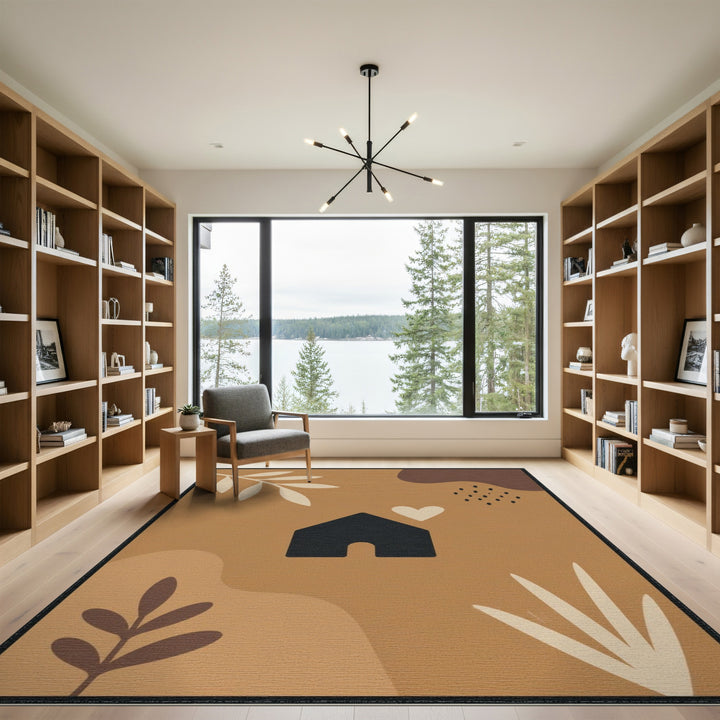 Abstract House Heart Brown Area Rug
